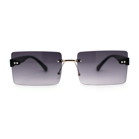 Luxury Rimless Rectangle Slim Rectangle Sunglasses Black Smoke