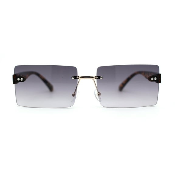 Luxury Rimless Rectangle Slim Rectangle Sunglasses Tortoise Smoke