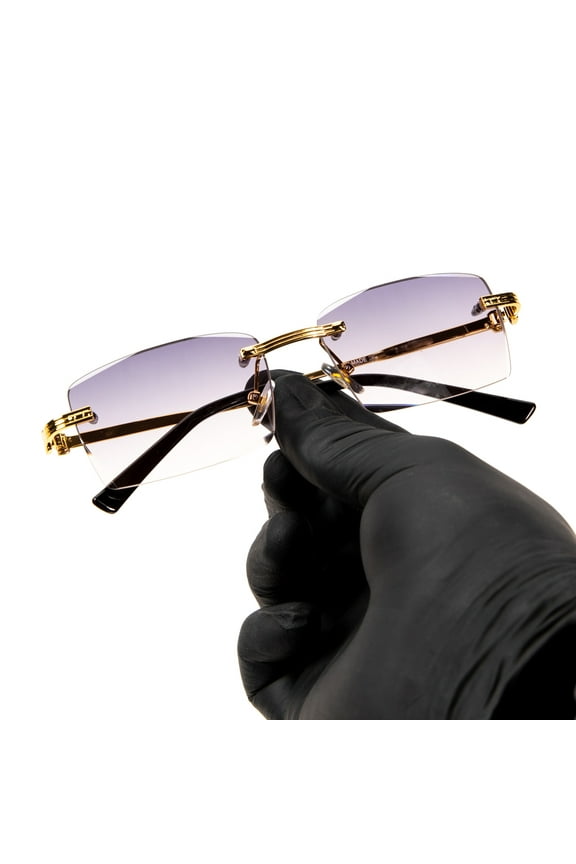 Luxury Rimless Unisex Square Trendy Retro 90's Fashion Stylish Hip Hop Purple Gradient Tint Lens  Gold Wire Frame Rectangle Summer Shades Sunglasses For Men And Women