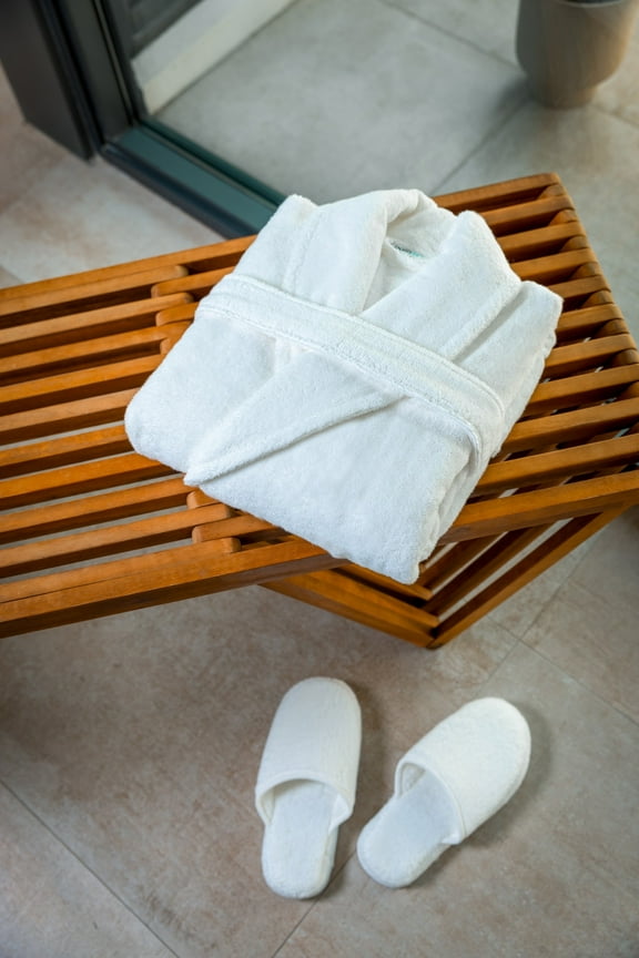 Luxury Robe and Slipper Set - GOTS Certified Organic, White Plush Robe, Slippers | Turkish Terry Bath Robe | Unisex, White Spa Bathrobe (BMC700GSM-RS-ML, US, Alpha, Medium, Large, Regular, Regular)
