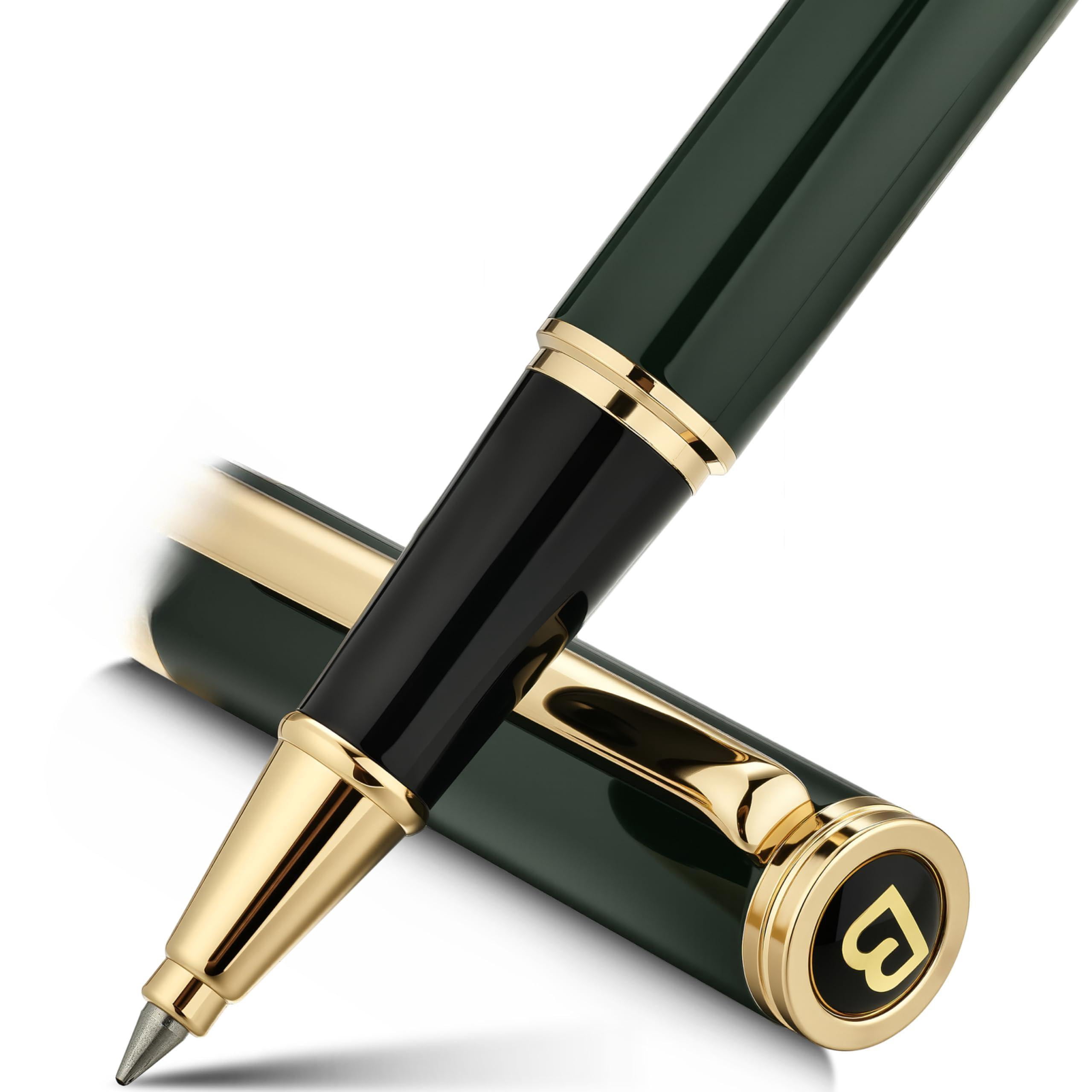 Luxury Rollerball Pen  Stunning Green Lacquer With Trim Noble And Elegant Designs Ink Refill Gift Set For Men & Women Refillable Executive Writing Nice Pens
