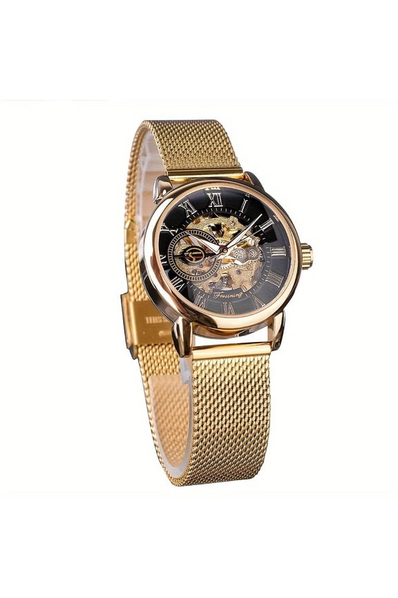 Luxury Romantic Mechanical Watch - Exquisite Skeleton Movement, Luminous Pointers, Transparent Round Dial, Durable Stainless Steel Mesh Strap, Ideal for Formal Occasions and Everyday Wear
