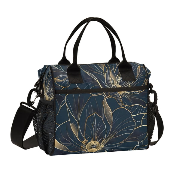 Luxury Rose Flower Outline Lunch Bag Insulated Lunch Box Leakproof Reusable Cooler Tote Adjustable Shoulder Strap for Men Women 9L