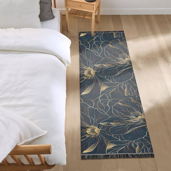 Luxury Rose Flower Outline Runner Area Rug 2x6 Soft Non-Slip Washable Bedside Carpet for Hallway Bedroom Living Room Home Decor