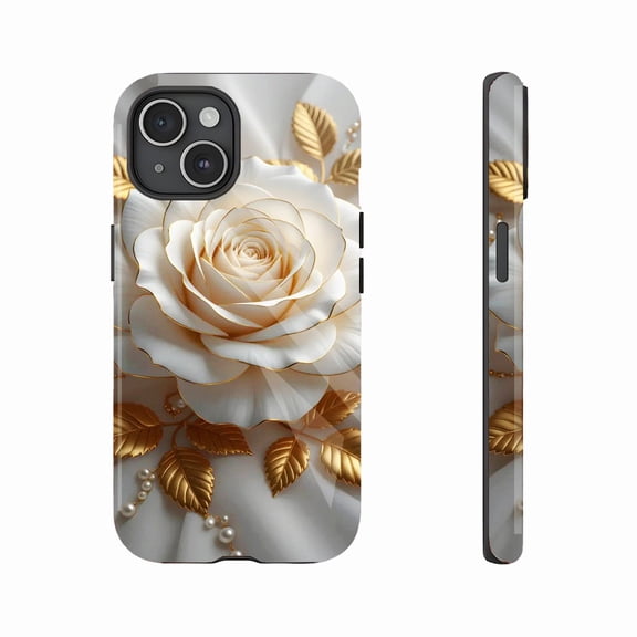 Luxury Rose Gold Floral iPhone Case Women's Valentine's Day Gift Compatible with iPhone 11/12/13/14/15/16 (Pro Max/Plus)