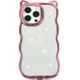 thumbnail image 1 of Luxury Rose Gold Plating Case for iPhone 14 Pro Women Girls Sparkle Case, Cute Case for iPhone 14 Pro with Glitter Paperboard and Curly Wave Frame, Kawaii Kitty Ear Design, 1 of 13