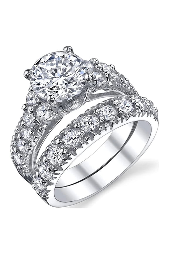 Luxury Round 925 Sterling Silver Ring Set For Women Lady Anniversary Gift Jewelry