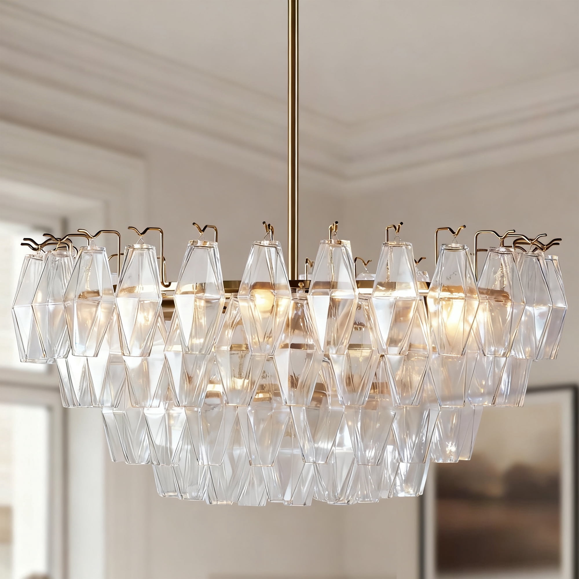 Luxury Round Crystal 29 Inch Chandelier, Unique Elegant Ceiling Mounted Light, Unique Elegant Ceiling Lamp, Ceiling Light for Living Room, Dining Room