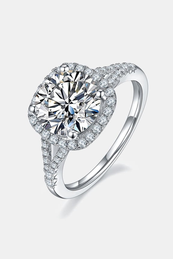 Luxury Round Cut Halo Diamond Style Ring for Women | Silver Tone Split Shank Engagement Ring