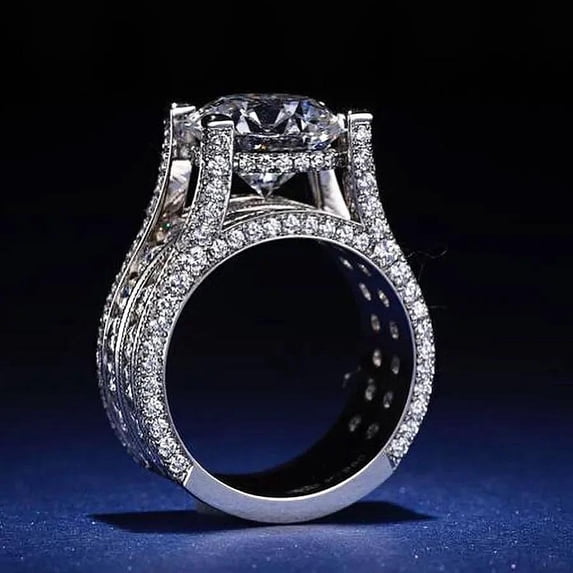 Luxury Round Cut Sterling Silver S925 Sterling Silver Engagement Ring CZ Engagement Ring - Round Cut Ring - Cubic Zirconia Ring - Sterling Silver Ring