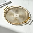 thumbnail image 1 of Luxury Round Serving Tray with Gold Handles Rim Border,11.6Inch Striple Plastic Serving Platters,Cosmetics Organizer for Fruit,Dessert Plate-Gold, 1 of 8
