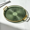 thumbnail image 1 of Luxury Round Serving Tray with Gold Handles Rim Border,11.6Inch Striple Plastic Serving Platters,Cosmetics Organizer for Fruit,Dessert Plate-Green, 1 of 8