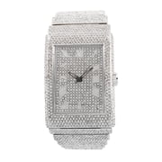 Luxury Round watch or Bling-ed Out Baguette-Cut Rectangular Watch with Crystal Diamond watch Pave Design ST10602 Silver