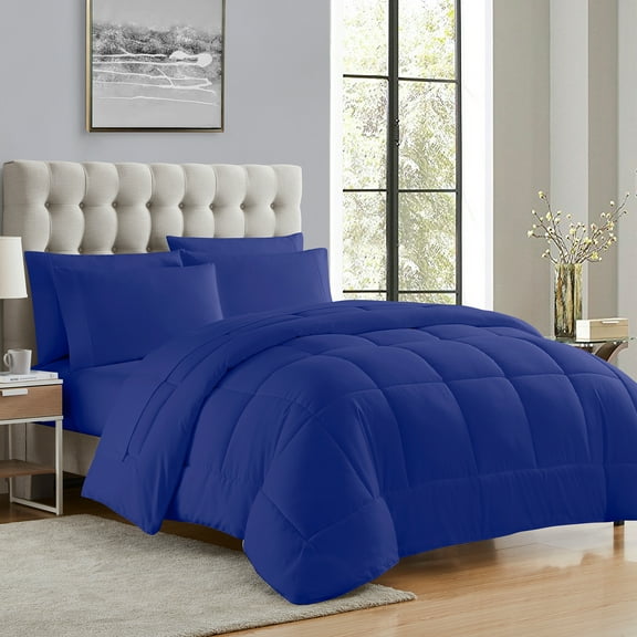 Luxury Royal Blue 7-piece Bed in a Bag Down Alternative Comforter Set, Queen