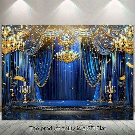 Luxury Royal Blue Baby Shower Backdrop Elegant Deep Blue Curtain Wedding Photography Background Golden Glitter Chandeliers Birthday Party Decorations Banner Supplies Photo Booth Props