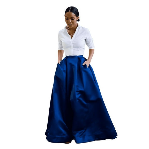 Luxury Royal Blue Taffeta Skirt With Pockets Skirt For Women Classic Wedding Christmas Skirt