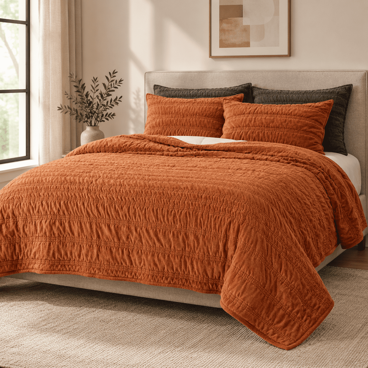 Luxury Ruched Quilt Set Queen Sizet Orange - Walmart.com
