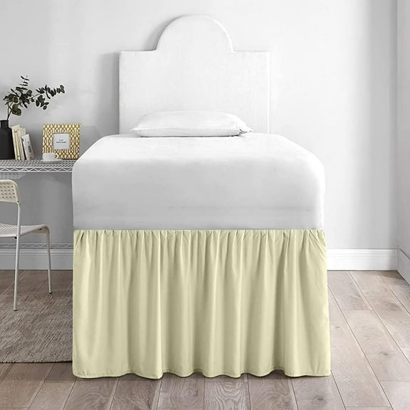 Luxury Ruffled College Dorm Bedskirt - 100% Brushed Microfiber - Bedskirt for College Beds - Twin XL Size - 25" Drop - Ivory Solid.