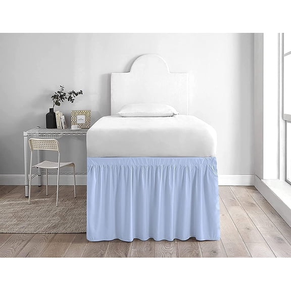 Luxury Ruffled College Dorm Bedskirt - 100% Brushed Microfiber - Bedskirt for College Beds - Twin XL Size - 30" Drop - Light Blue Solid.