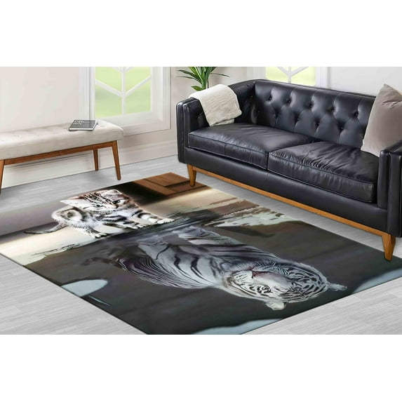Luxury Rugs, Animal Rugs, Tiger Reflection Cat Rug, Motivation Rug, Custom Rugs, Animal Rug, Thick Rugs, Car Mat Rugs, Thin Rugs, 3.3'x9.2' - 100x280 cm