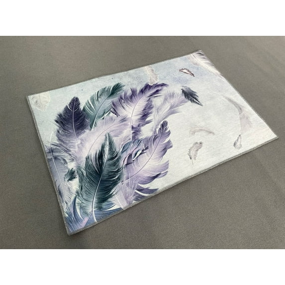 Luxury Rugs, Contemporary Rugs, Customs Rugs, Purple And Gray Feather Painting Rugs, Feather Rugs, Pattern Rug, Modern Rug, Small Rug, 3.3'x9.2' - 100x280 cm