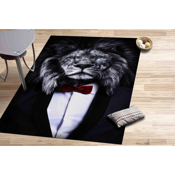 Luxury Rugs, Modern Rug, Stair Rugs, Wedding Rugs, Lion With Red Bow Tie Rug, Contemporary Rug, Animal Rugs, Accent Rug, Man Cave Rug, 2'x3' - 60x90 cm