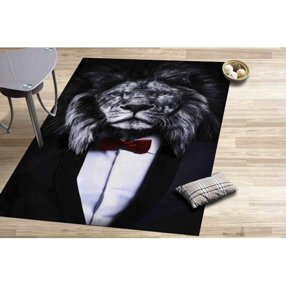 Luxury Rugs, Modern Rug, Stair Rugs, Wedding Rugs, Lion With Red Bow Tie Rug, Contemporary Rug, Animal Rugs, Accent Rug, Man Cave Rug, 3.9'x5.9' - 120x180 cm