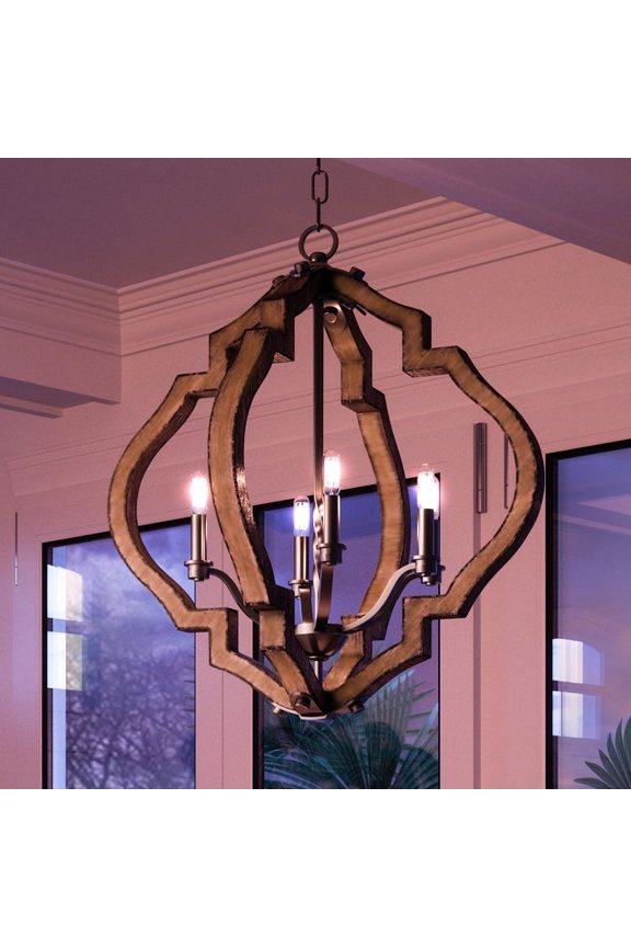 Luxury Rustic Indoor Chandelier, 24.5''H x 22''W, with Modern Farmhouse Style Elements, Moroccan Design, Olde Iron Finish, UHP3030