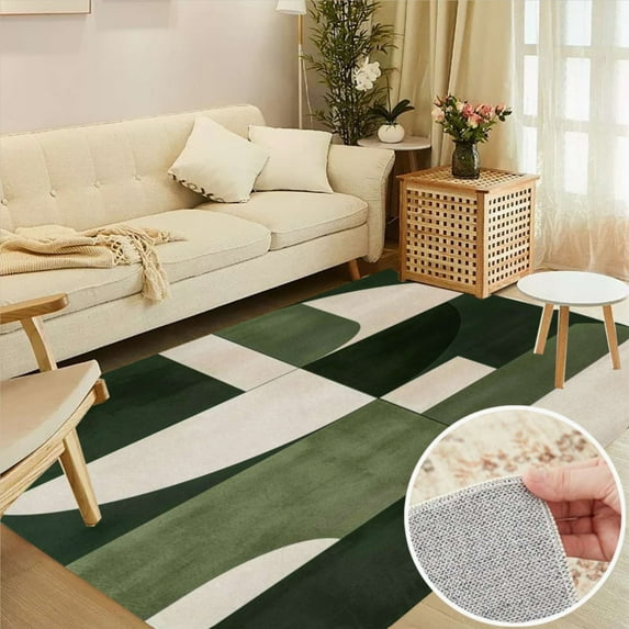 Luxury Sage Green Beige Geometric Painting Soft Large Area Rugs Washable Rug With Non-Slip Backing Carpet For Living Room Bedroom Kitchen