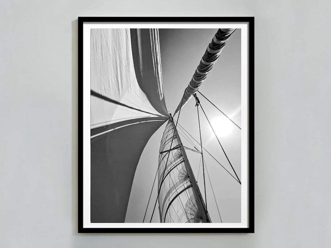 Luxury Sailboat Under Sky Nautical Prints, Sailboat Yacht Rigging Ocean ...