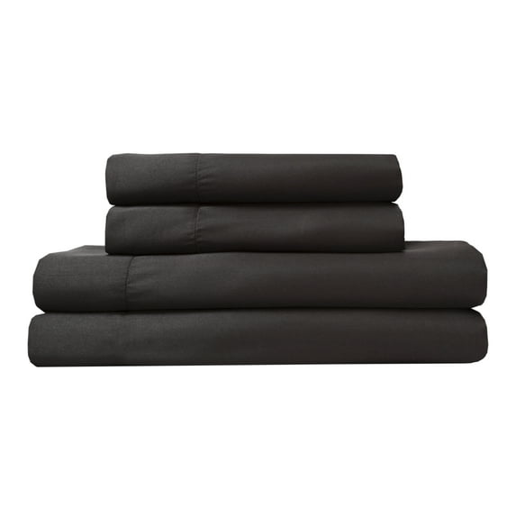 Luxury Satin 100 Percent Polyester Solid Sheet Set, Full, Black