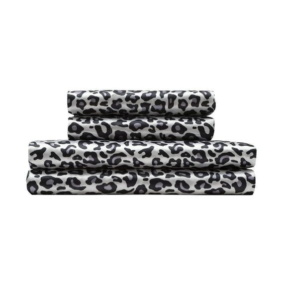 Luxury Satin 100 Percent Polyester Solid Sheet Set, Full, Snow Leopard