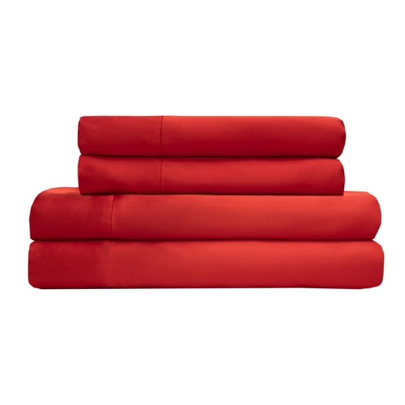 Luxury Satin 100 Percent Polyester Solid Sheet Set, King, Red