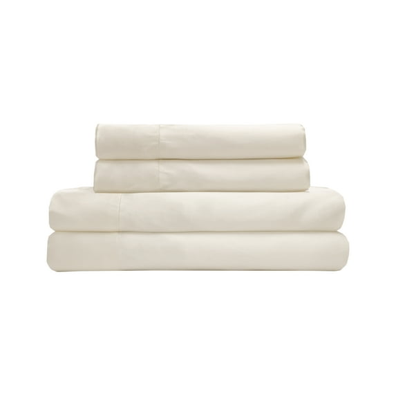 Luxury Satin 100 Percent Polyester Solid Sheet Set, Queen, Ivory