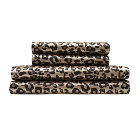 Luxury Satin 100 Percent Polyester Solid Sheet Set, Twin, Leopard
