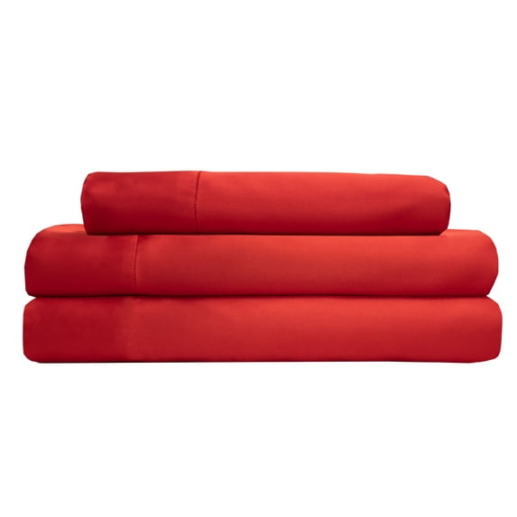 Luxury Satin 100 Percent Polyester Solid Sheet Set, Twin, Red