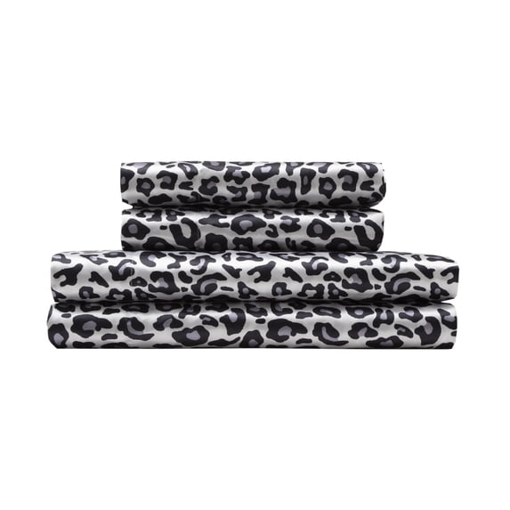 Luxury Satin 100 Percent Polyester Solid Sheet Set, Twin, Snow Leopard