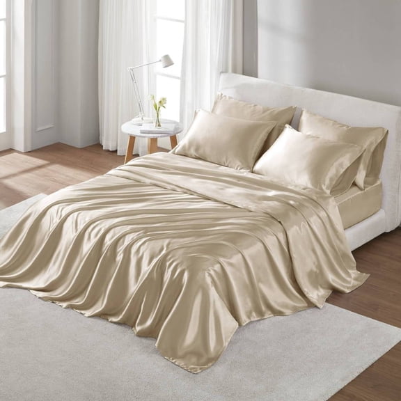 Luxury Satin King Sheet Set - Soft & Silky Bedding, Cooling Breathable Sheets for All Seasons, Deep Pocket 16" Fit, Wrinkle-Free Smooth Finish