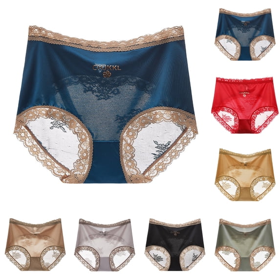 Luxury Satin Lace Panties for Women with High Waist Design and Seamless Comfort Featuring Elegant Sheer Panels Blue XL