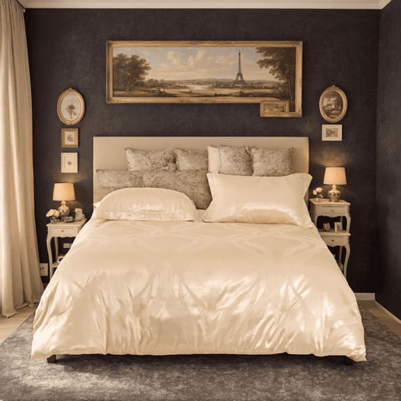Luxury Satin Microfiber Bedding Set, Elegant Reversible Double-Sided Jacquard Design, Skin-Friendly, Stain Resistant and Machine Washable