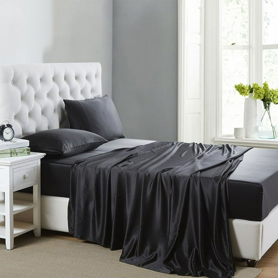 Luxury Satin Sheets Set King Size Black, 4-Piece Bedding Sets with Deep Pockets - Soft and Smooth Satin Bed Sheets for Ultra Comfort and Elegance