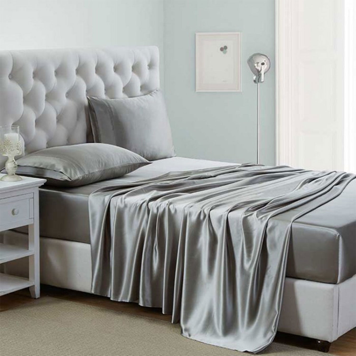Luxury Satin Sheets Set King Size Light Gray, 4-Piece Bedding Sets with Deep Pockets - Soft and Smooth Satin Bed Sheets for Ultra Comfort and Elegance - Walmart.com