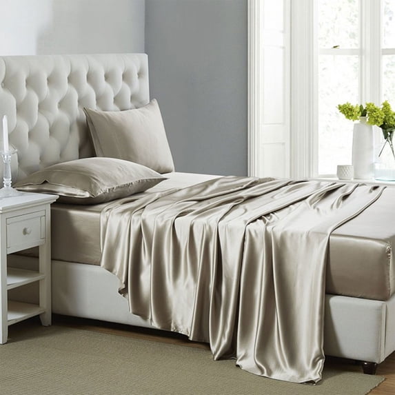 Luxury Satin Sheets Set King Size Taupe, 4-Piece Bedding Sets with Deep Pockets - Soft and Smooth Satin Bed Sheets for Ultra Comfort and Elegance