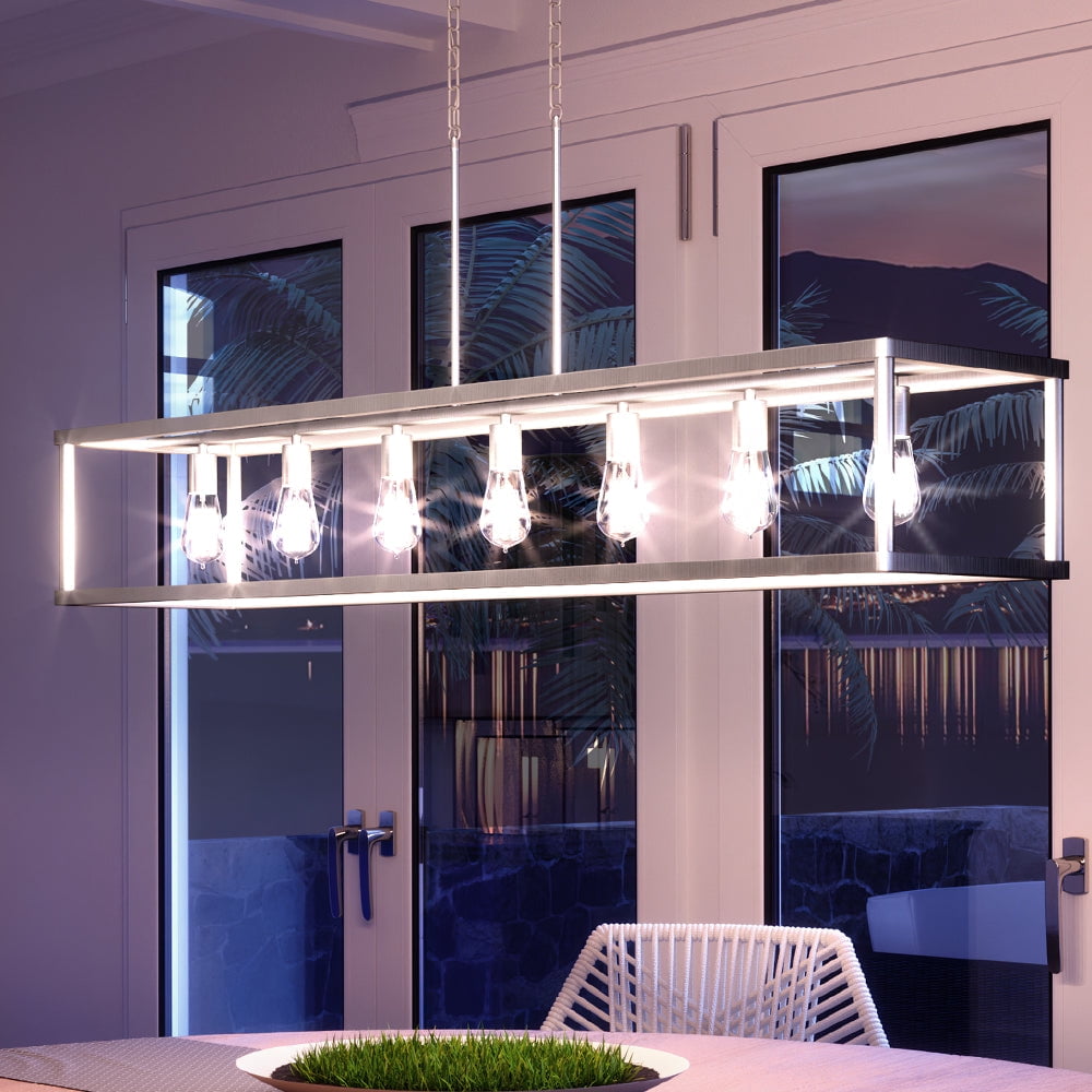 Luxury Scandinavian Indoor Chandelier, 9.75''H x 52.00''W, with Modern Style Elements, Modern Farmhouse Design, Brushed Nickel Finish, UQL3230