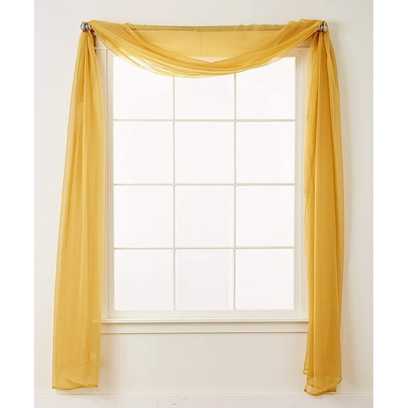 Luxury Scarf Sheer Curtains, Window Treatment Curtain Panels with Rod Pocket for Kitchen, Bedroom and Living Room (55 x 216-inches Long), Gold