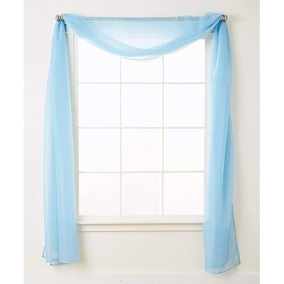 Luxury Scarf Sheer Curtains, Window Treatment Curtain Panels with Rod Pocket for Kitchen, Bedroom and Living Room (55 x 216-inches Long), Light Blue