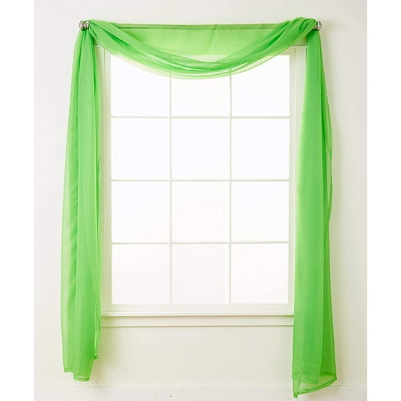 Luxury Scarf Sheer Curtains, Window Treatment Curtain Panels with Rod Pocket for Kitchen, Bedroom and Living Room (55 x 216-inches Long), Lime