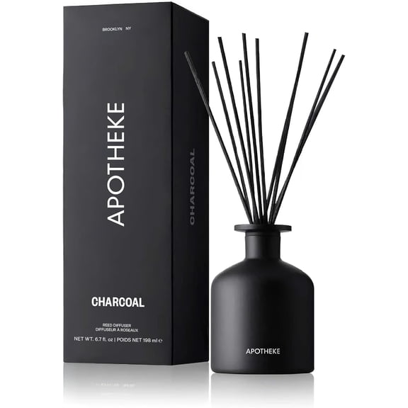 Luxury Scented Reed Diffuser for Home, Charcoal - 6.7 Fl Oz Essential Oil Aromatherapy - 10 Rattan Scent Sticks Room Diffuser - Long-Lasting Fragrance for Bedroom, Home, Bathroom