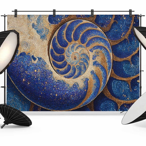 Luxury Seashell Photography Backdrop 7x5FT, Abstract Blue Gold Mosaic Ocean Photo Backdrops, Background for Photography Studio Photo Studio Background, Back Drop for Photoshoot