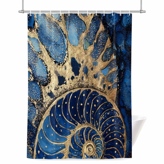 Luxury Seashell Shower Curtain, 72" x 84", Ocean Blue Gold Abstract Modern Liquid Art Waterproof Bathroom Curtain Washable Shower Curtain Set with 12 Hooks